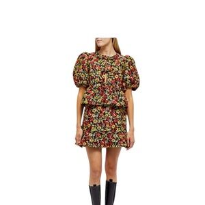 Ganni Black and Red Floral Skirt